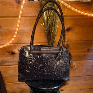 PATRICIA NASH TOOLED LEATHER Black Embossed Handbag ANNIVERSARY EDITION $279